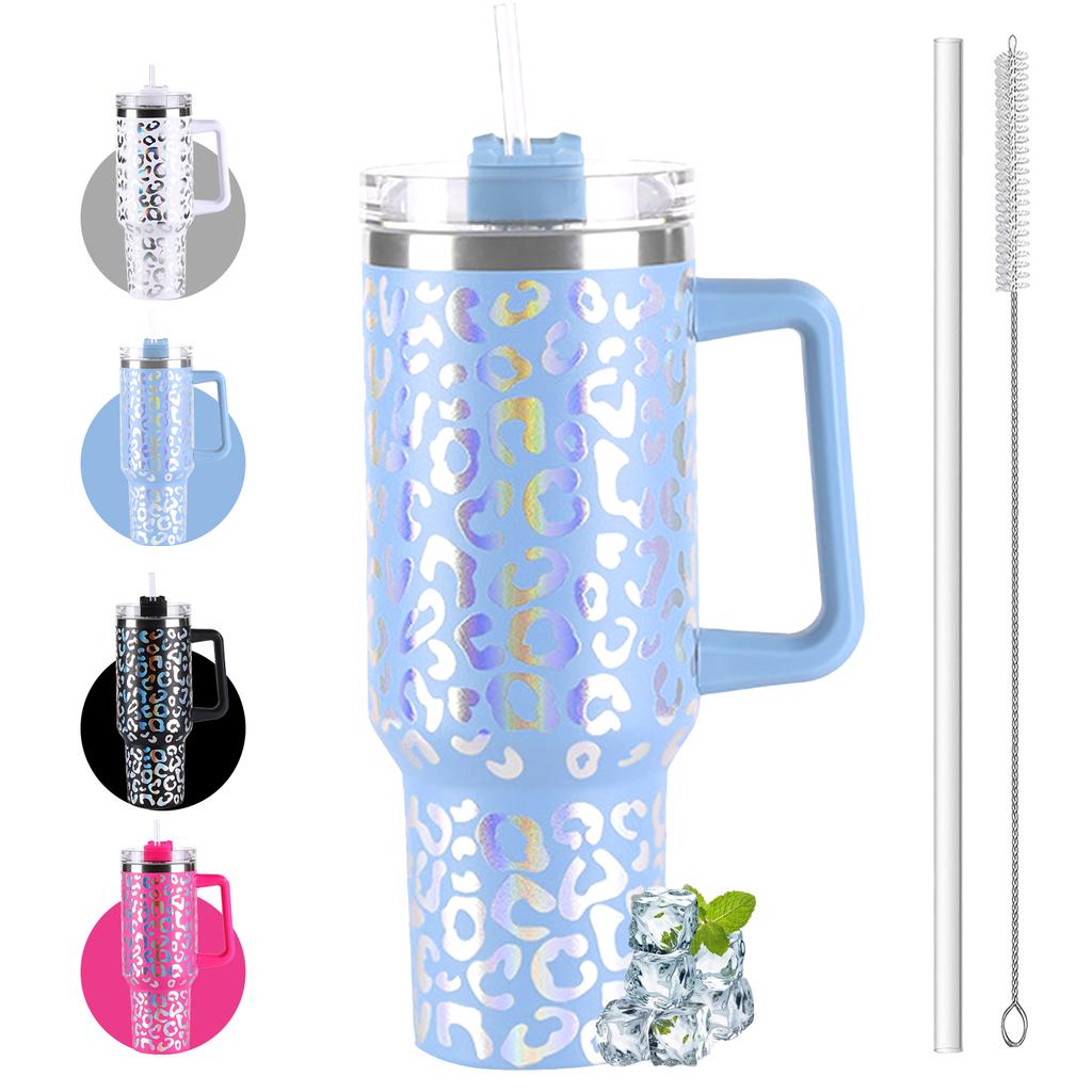 40oz Stainless Steel Leopard Print Tumbler with Lid Large Capacity Coffee Cup Portable Insulated Bottle Travel Home Summer Gift