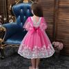 Girls Princess Dress Mesh Fluffy Dress Children's Lace Short-Sleeved Dress
