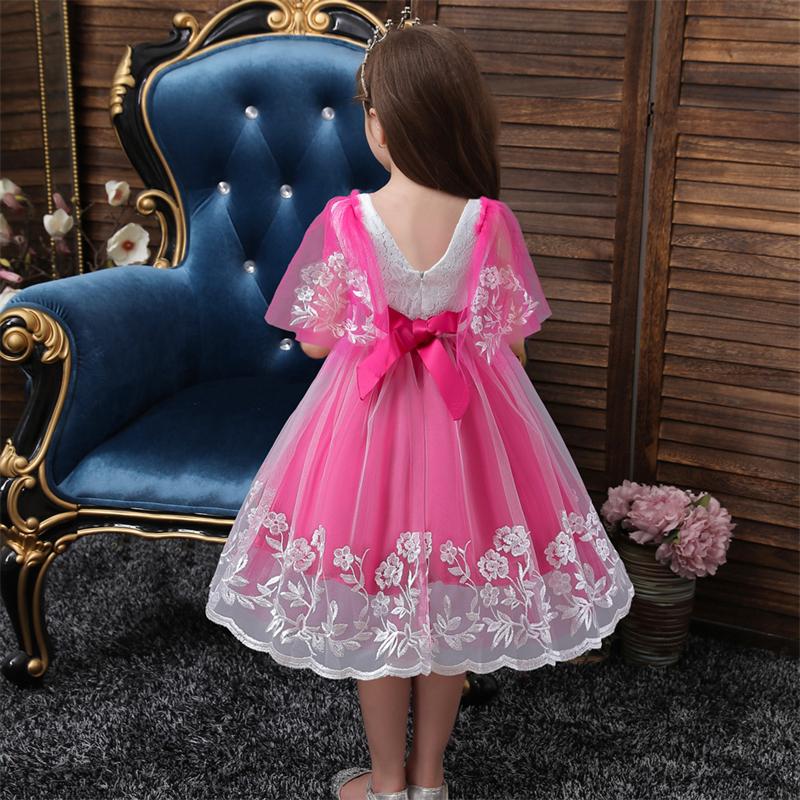 Girls Princess Dress Mesh Fluffy Dress Children's Lace Short-Sleeved Dress