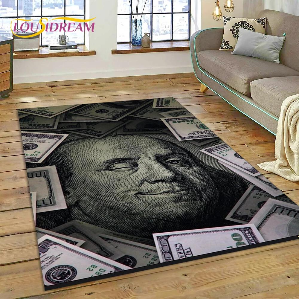 Rich Dollar Euro Pound Money 3D Cartoon Carpet Rug for Home Living Room Bedroom Sofa Doormat Decor,kids Play Non-slip Floor Mat