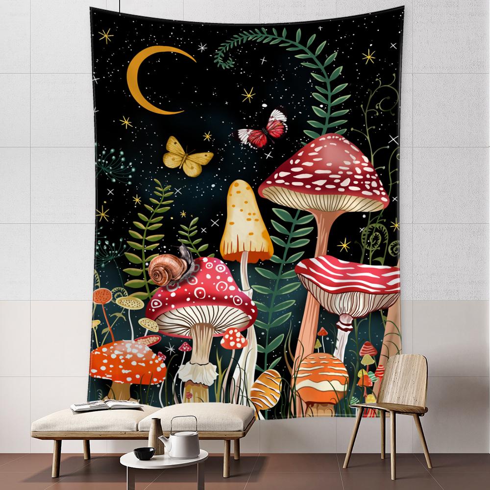 Pilz Mond Wandteppich Hängen Pflanzen Blumen Sternenhimmel Kawayi Böhmischen Schlafsaal Künstler Wohnkultur