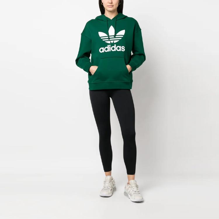 Adidas Mikina s kapucí se stahovací šňůrkou s potiskem loga Dámské mikiny Tmavě zelená IB7433