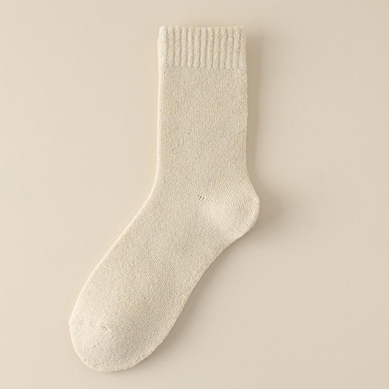 Men's Wool Fleece-lined Mid-Calf Socks for Autumn & Winter, Cold-Proof, Thick & Warm, Solid Color