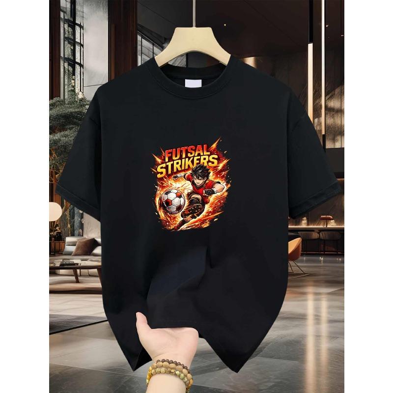 European sizes Futsal Strikers Men S T-Shirt Dynamic Soccer Player Print Pattern Pure Premium Print Durable Casual Fashion S чёрный