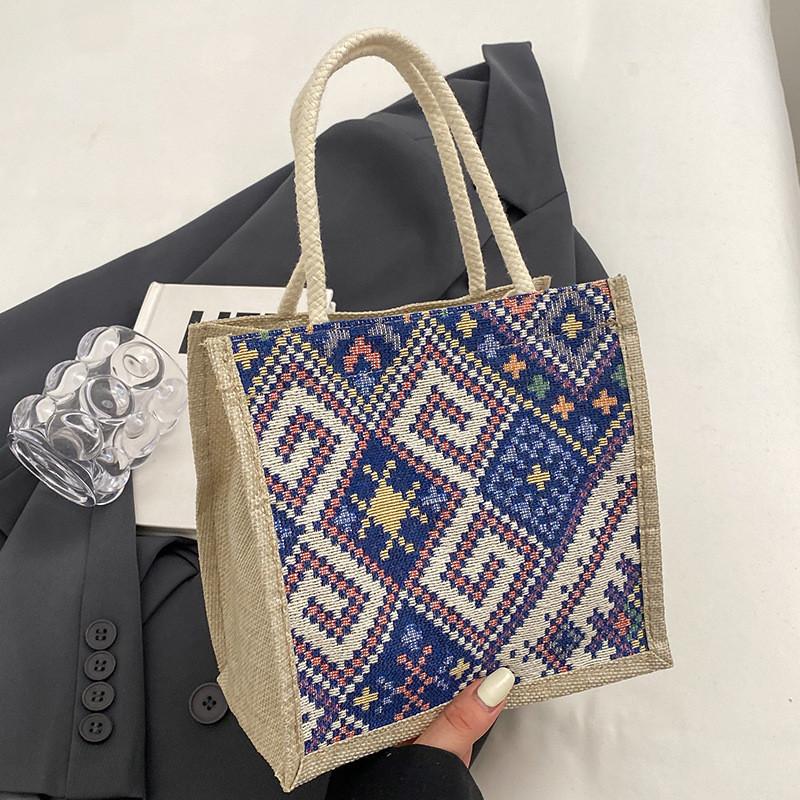 Fashionable Ethnic Style Canvas Bag For Women Small Square Bag With Button Closure