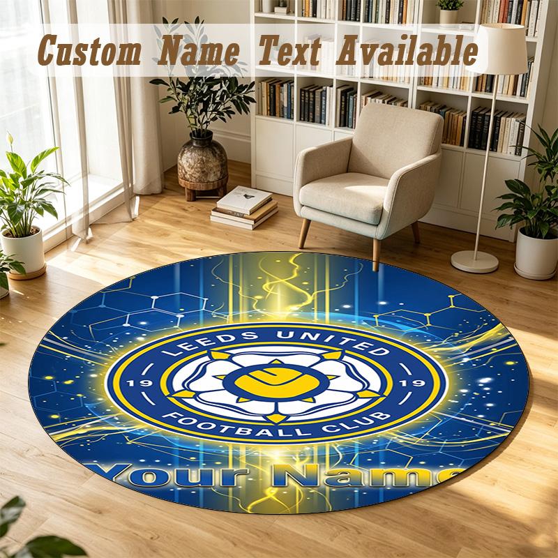 Round Rug Custom NameLeeds United Pattern Non Slip Carpet Home Floor Decor