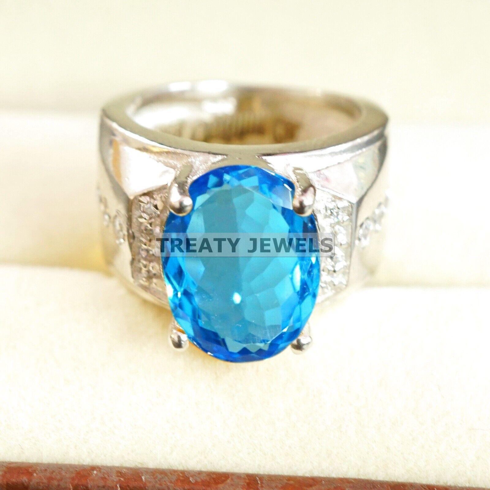 

Blue Topaz Oval Cut Gemstone With 925 Sterling Silver Ring For Men s #A885 JL375669035939 4-16 US срібний