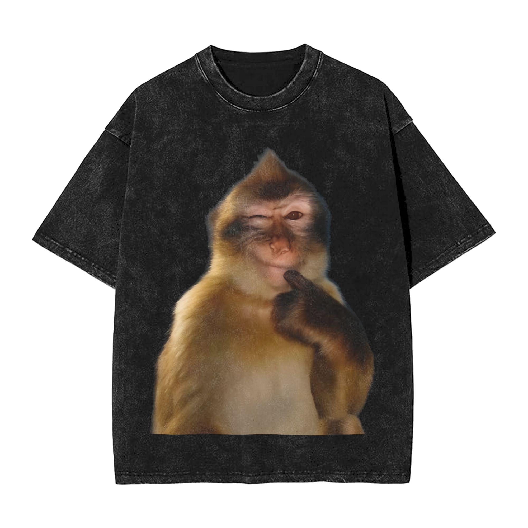 Harajuku Washed Shirt Funny Thinking Monkey Meme Outfit Novelty T Shirt High Street Streetwear Short Sleeve Graphic Tees S