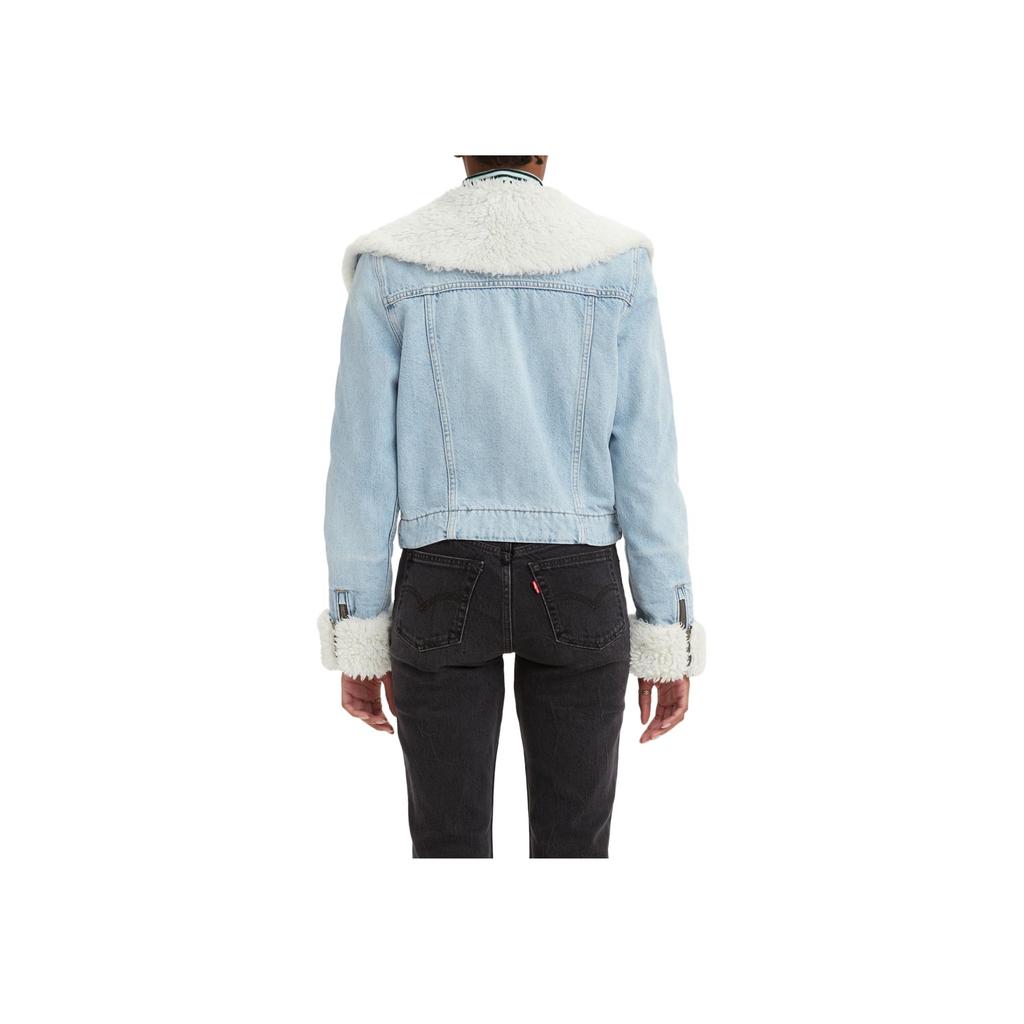 Levis Frayed Collar Oversized Pocket Solid Denim Jacket Women Jackets Sky-Blue A3487-0002