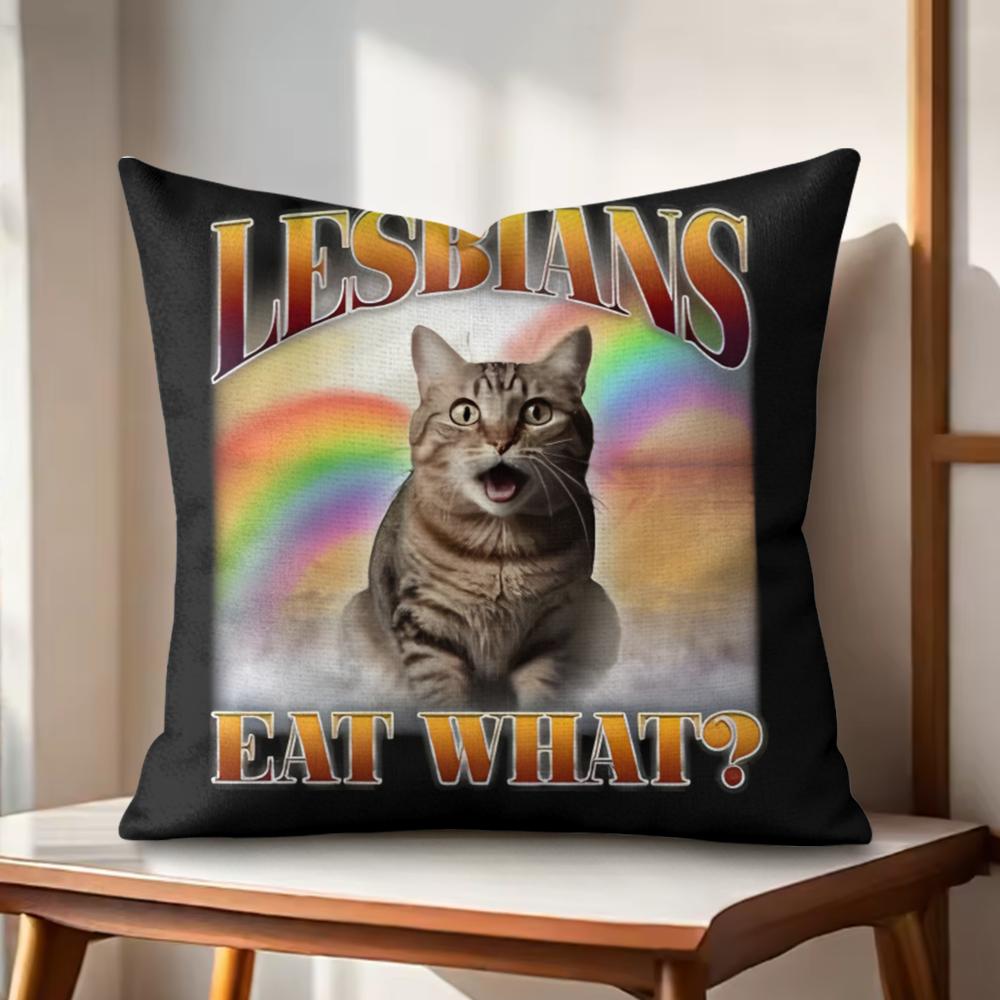 

Funny Lgbtq eat what Cushion Cover Natural Linen Organic Fabric DoubleSided Printing Couch Pillow Covers Home Decor 30x30cm