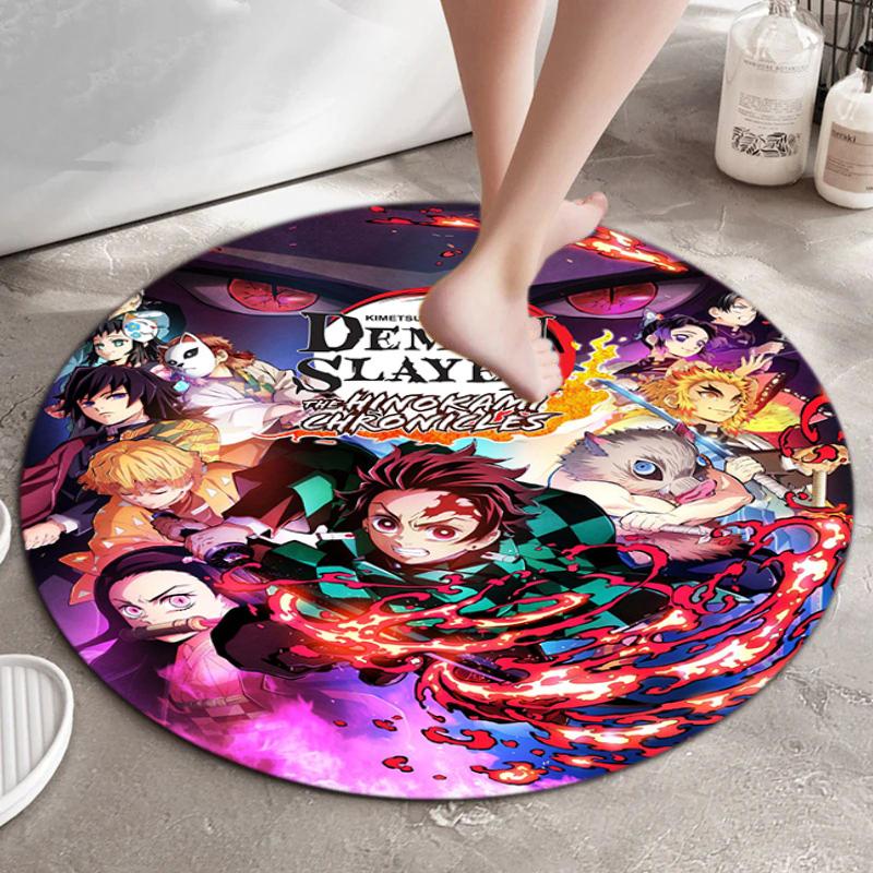 Classic Japanese-style Cartoon Demon Slayer Round Rug, Home Soft Decorative Anti-slip Yoga Mat and Chair Mat, Outdoor Floor Mat Carpet K13