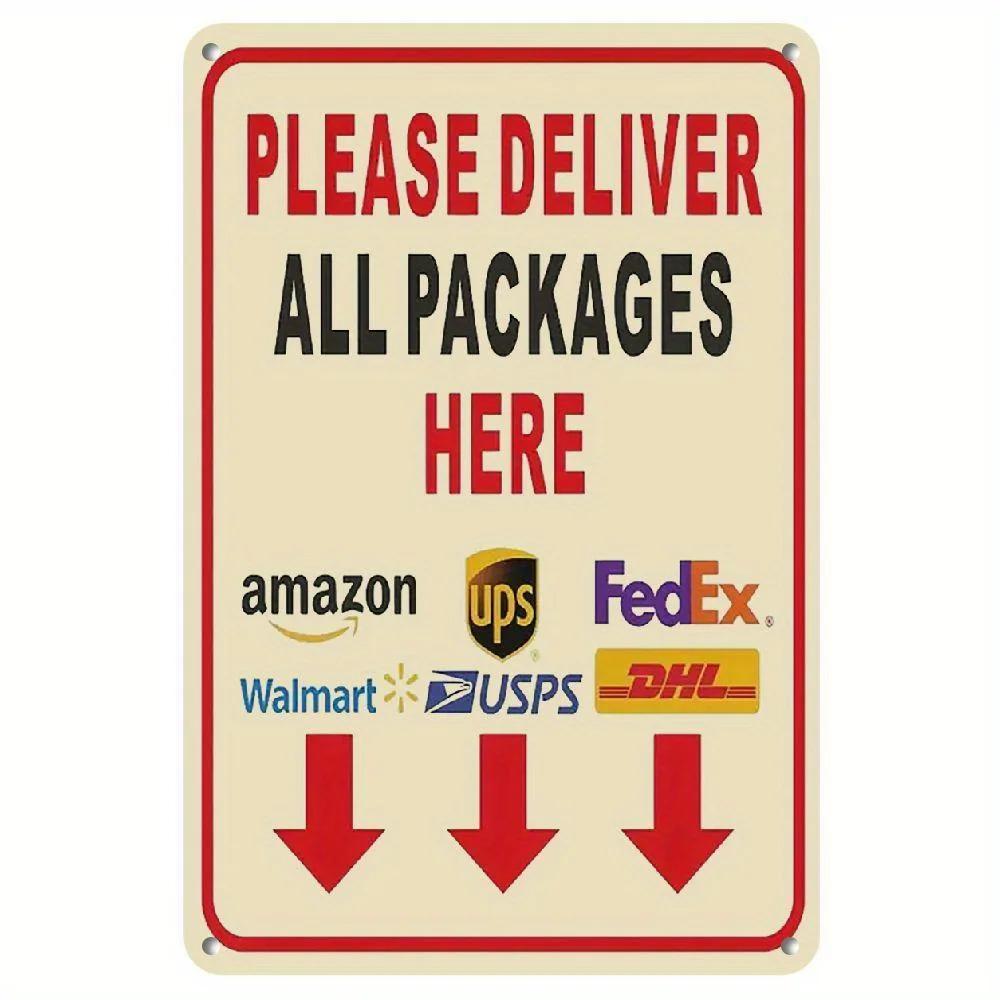 

Modern Please Deliver All Packages Here Arrow Aluminum Sign | Durable Indoor/Outdoor Wall Decor | Ideal for Office 20x30cm