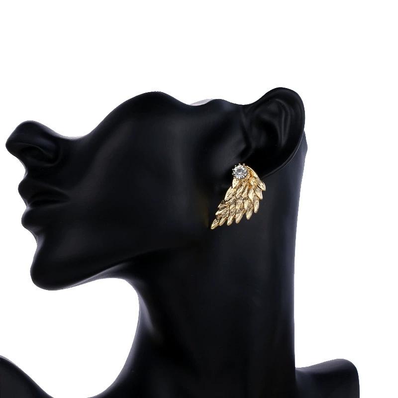 Fashion Angel Wings Diamond Stud Earrings Gothic Cool Jewelry Alloy Retro Zircon Eardrop Girls Gift