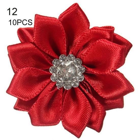 10 stk 4 cm satengbånd blomster skinnende rhinestone applikasjoner DIY bryllupshåndverk
