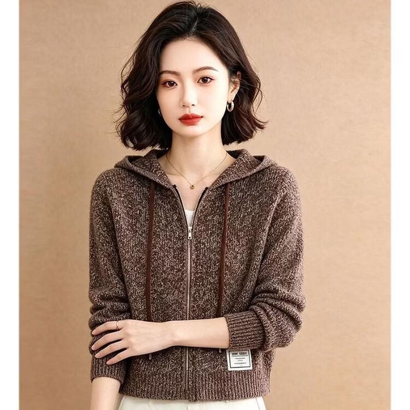 Women's Zip-Up Knitted Hooded Cardigan