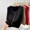 Rainbow single-breasted knitted vest women's sweater spring niche stacked cardigan angora red vest
