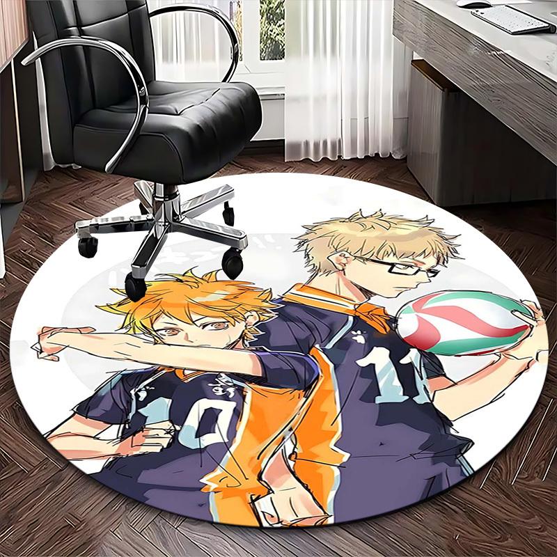 1pc Haikyuu!! Anime Volleyball Team Uniform Round Carpet Office Chair Mat, NonSlip Rug for Home Decor, Gift, Suitable for Office, Living Room