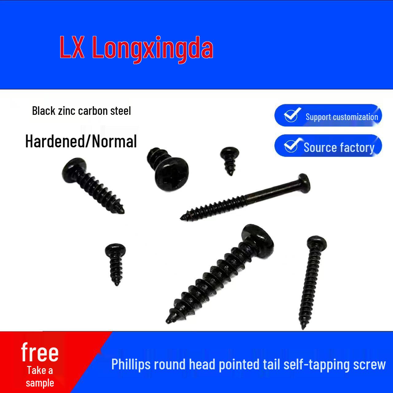 

PA Black Zinc Rustproof Self-Tapping Screws Set - Environmental Protection, Round Head, Available in Sizes M1.4 to M5 (48H in Stock) ST1.4*6*2.8, Hardened Level 8.8 (1000 pcs)