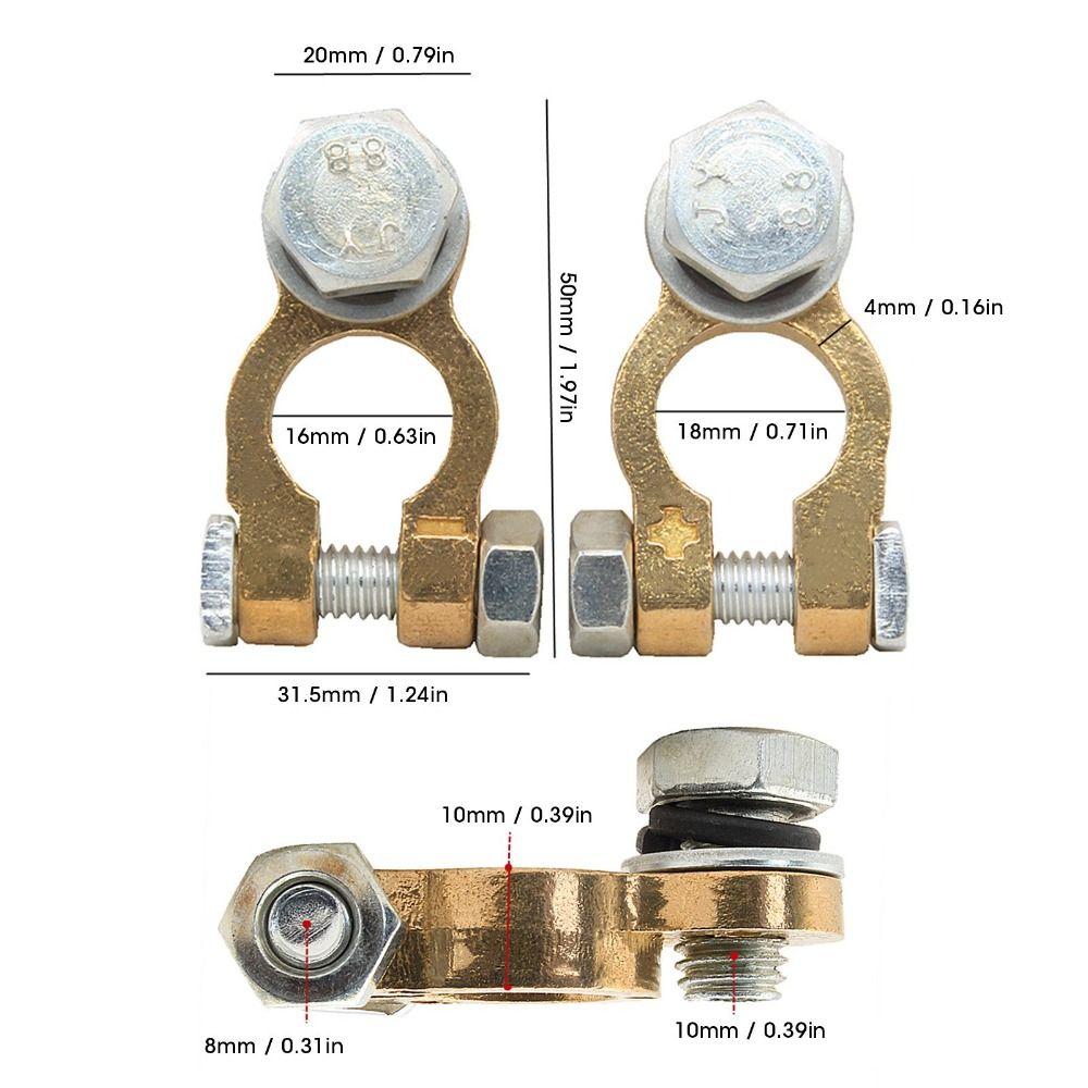2PCS Pure Copper Battery Terminal Connectors Alloy Heavy Duty Top Post Connectors Brass Secure Fit Positive Negative Terminals