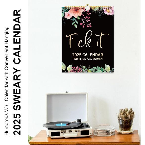 2025 Fu-ck It Wall Calendar for Tired-Ass Women, 2025 Fu-ck It Calendar for Tired Women, Home Office Hanging Calendar, Funny Swear Word Monthly