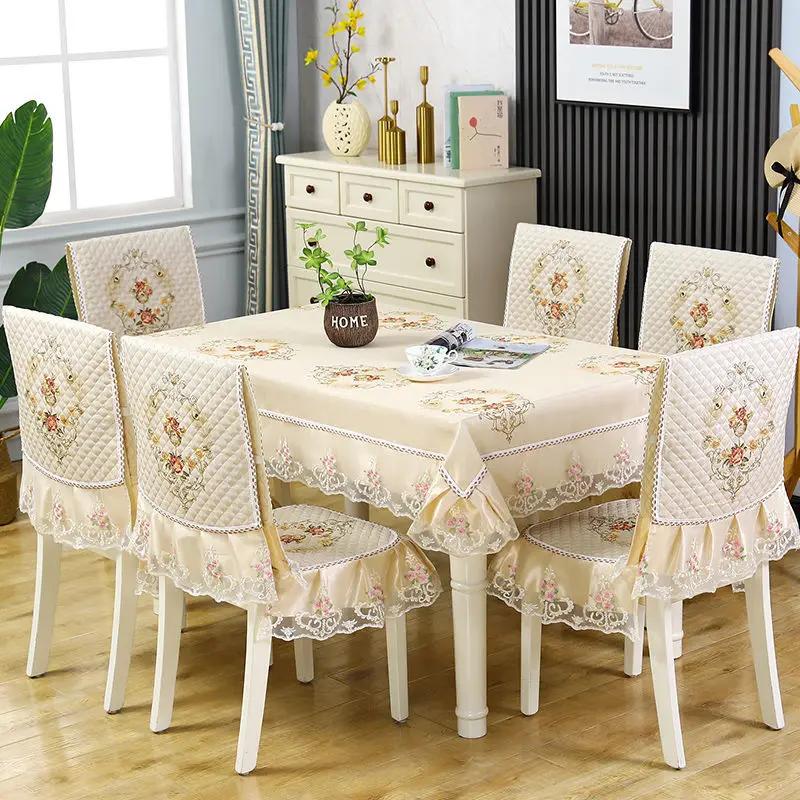 Rectangular Dining Table Cloth Chair Cover Set Jacquard Lace Non-slip Chair Cushion Home Decor Chair Backrest Mat Stool Cover