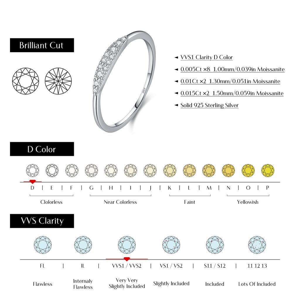 MODIAN D Moissanite Rings 925 Silver Classic Geometric Stackable Lab Diamond Finger Ring For Women Fine Jewelry