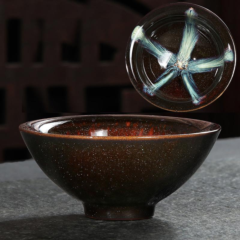 Ručně vyráběný kameninový čajový šálek v japonském stylu, změna glazury v peci, černý, malý, jeden šálek, miska na čaj Puer, starobylý meditační šálek, čajová souprava Kung Fu