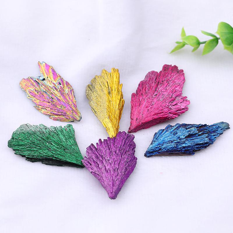 1 pcs Electroplated black tourmaline, peacock blue feathers, crystal clusters, mineral specimens, Taijing karst caves, modern decoration