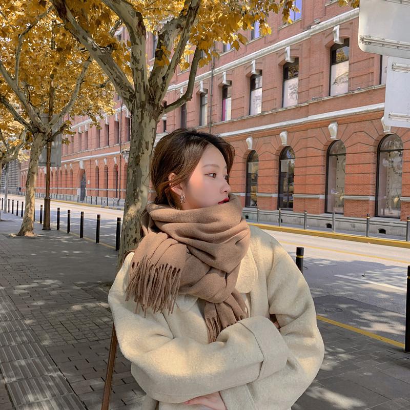 White Cashmere Scarf: Thickened, Solid Color, Versatile for Women & Men, Perfect for Autumn & Winter
