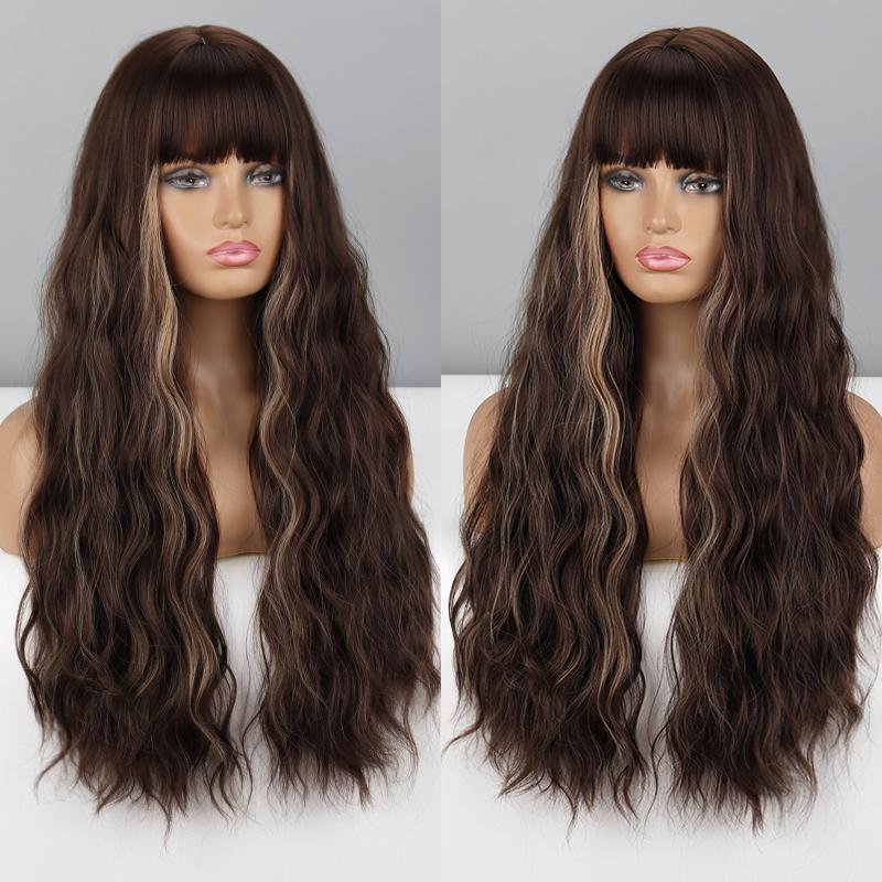 

MISSQUEEN женский длинный светло-русый цвет волнистый парик с челкой из синтетического волокна, натуральный глубокий волнистый парик для повседневной носки, цвет омбре