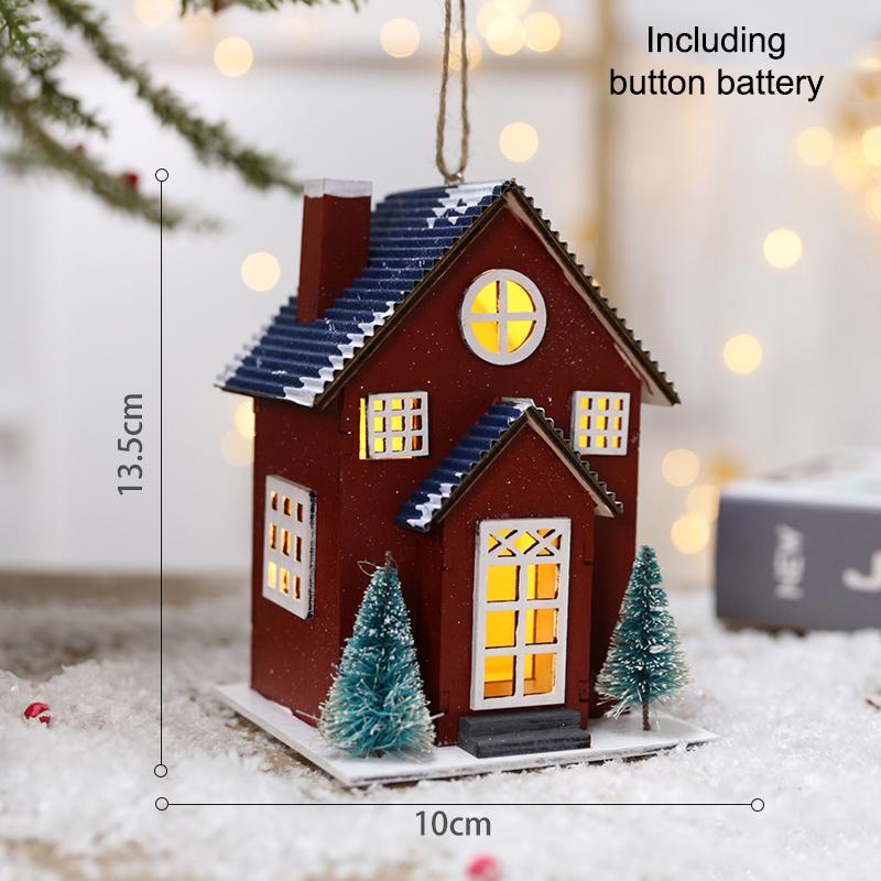 Led Ahşap Noel Evi Mini Noel Kar Evleri Ahşap Kış Köyü Bina Figürinleri Masa Süsleri Tatil Partisi Dekoru