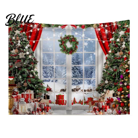Christmas Wall Hanging Snow Scene Tapestry Holiday Backdrop Xmas Tree Cloth for Window Wreath Tapestry Bedroom Living Room 59x39 Inch Party