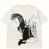 An Angel Wing Pattern T-shirt A Black and White Harajuku Street Top with Regular Crew Neck Fit
