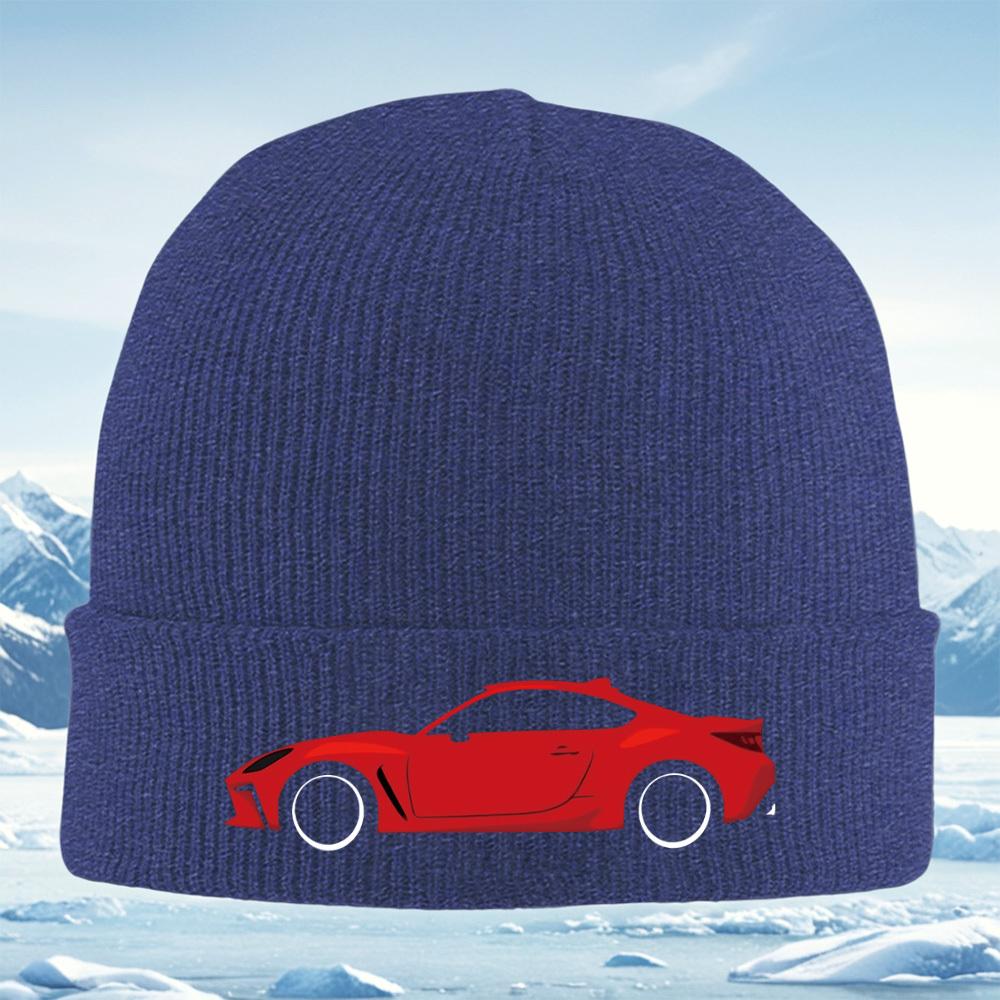 Red Sports Coupe Wheels Black Background Men Women Unisex Knitted Hat Beanie Pullover Cap Winter Thermal Warm Christmas Outdoor