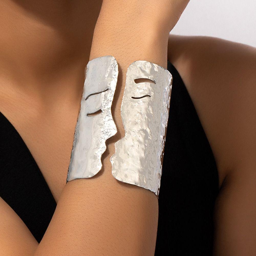 Metal Cuff Bangles Europe American Style Exaggerated Bracelet Human Face Wide Open Bangle  Women