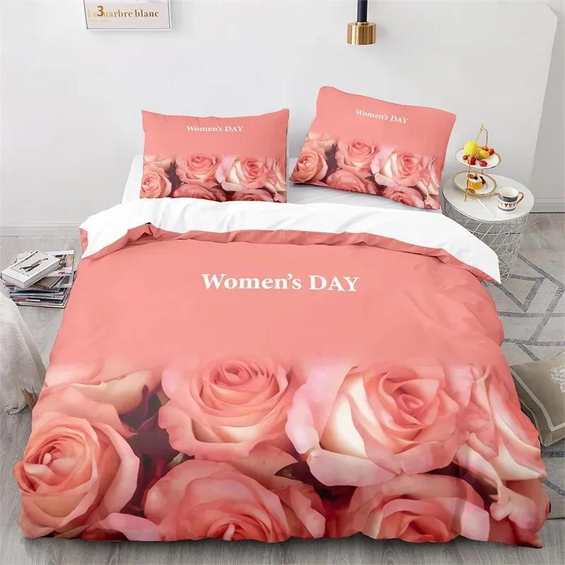 Rose Floral Duvet Cover Romantic Bedding Set Microfiber King Quilt Cover For Girl Adult Teen Wedding Valentine's Day Room Decor