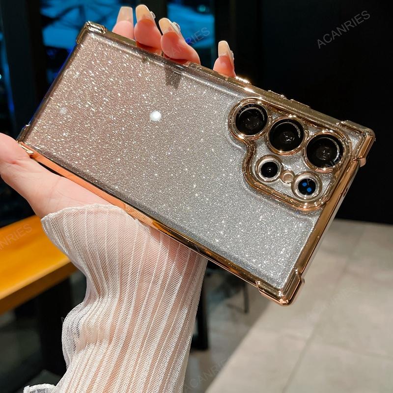 For Samsung Galaxy S24 Ultra 5G S23 Plus S22 + S21 Fe Glitter Plating Silicone Soft Case S 24 23 22 Four Corner Anti-shock Cover
