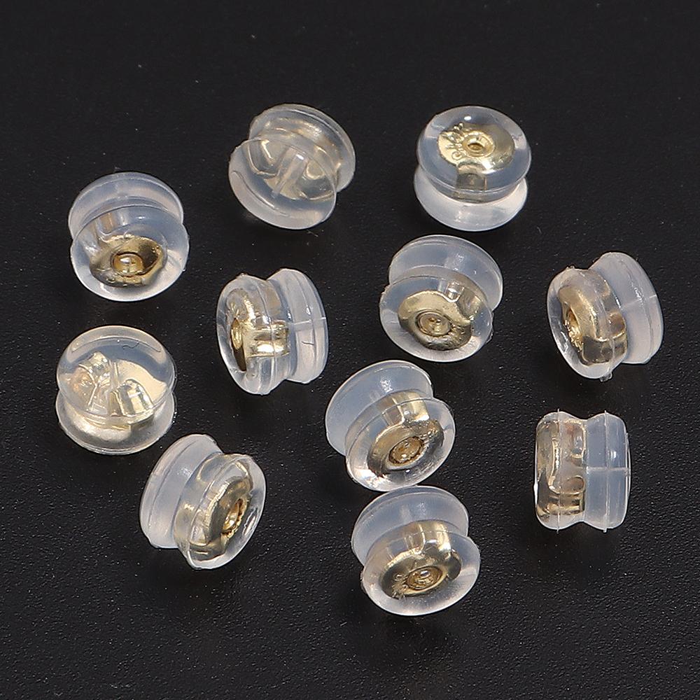 10pcs Silicone Rubber Ear Back Stoppers Hamburger Ear Plugs For Jewelry Making DIY 18K Gold Plated Brass Earring Filled Supplies