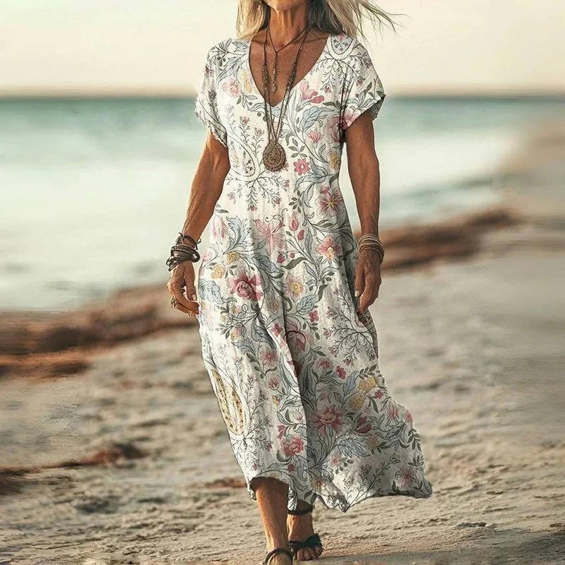 JPNTKY Moda Estiva Primaverile Manica Corta Scollo a V Abiti Casual