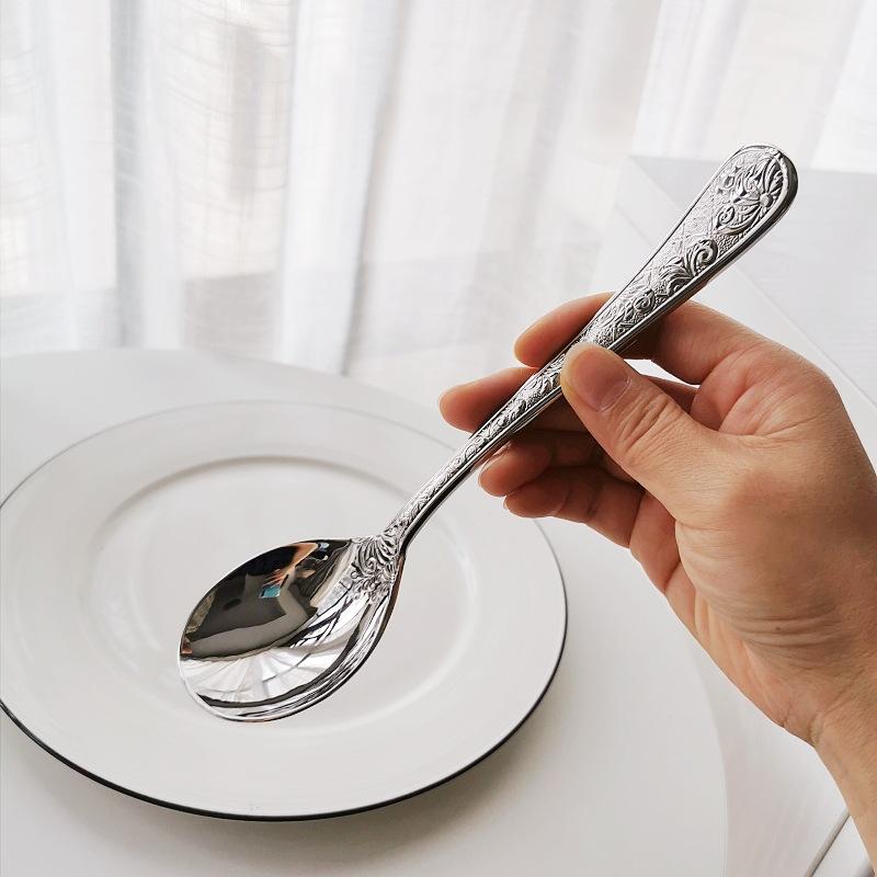 304 Stainless Steel Court Spoons Kitchen Food-grade Long-handled Round Spoons for Eating High-end and Exquisite Household Scoop
