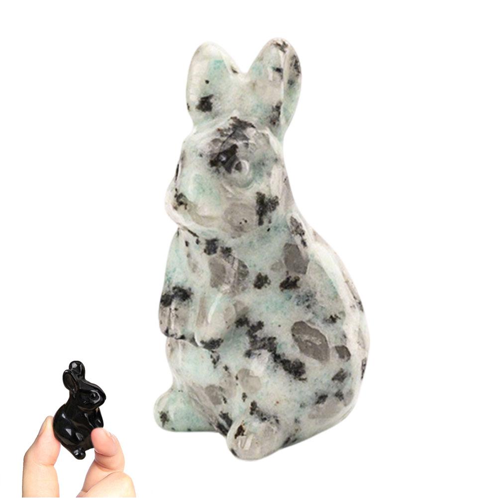 Natural Stone Carved Bunny Figurine Healing Crystal Amethyst Energy Quartz Animal Statue Chakra Carved Bunny Animal Figurine