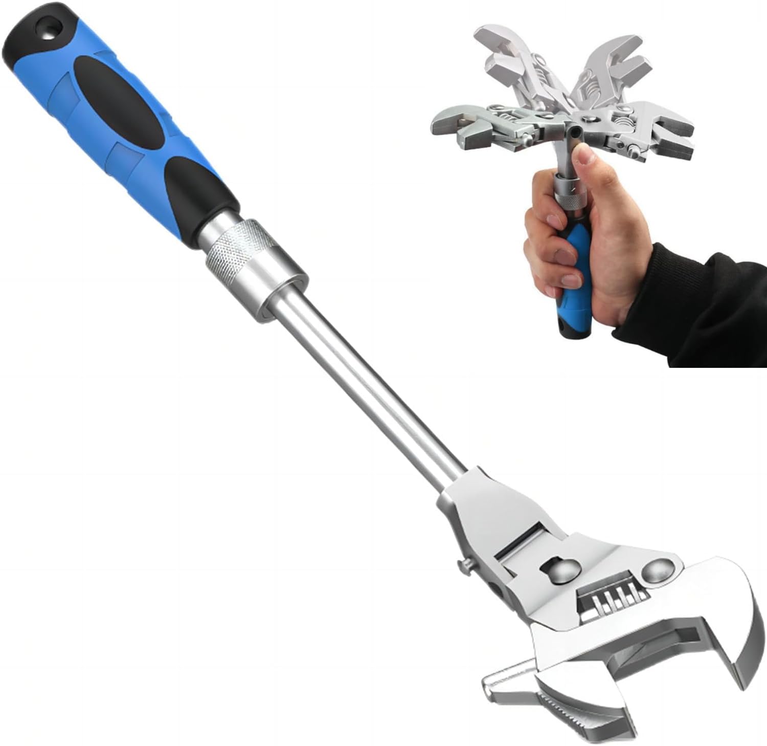 

HYCDIYTS Ratchet-Type Adjustable Wrench, Swivel Head, 180-Degree Rotation, Multifunctional Magic Wrench, Angle Adjustable, Fits up to 45mm Jaw Opening
