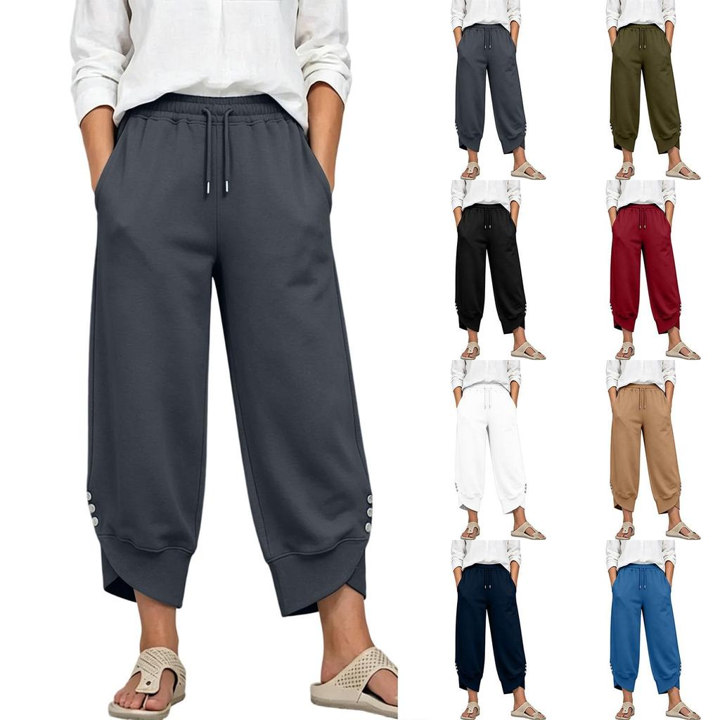 Women's Casual Loose Fit Drawstring Wide Leg Pants with Pockets