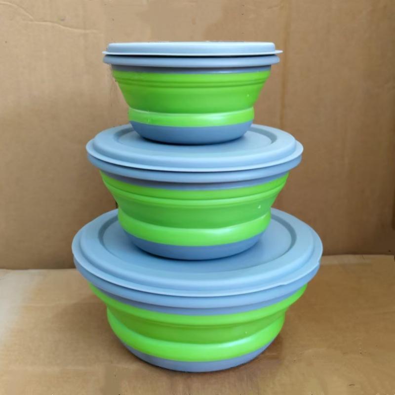 

3-Piece Set Portable Folding Bowl Silicone Rice Bowl Outdoor Picnic Travel Storage Tableware 1tao