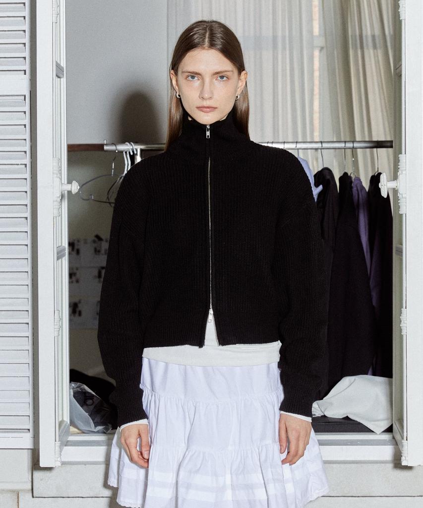 Mais Two Way Knit Zip-Up Cardigan / Black