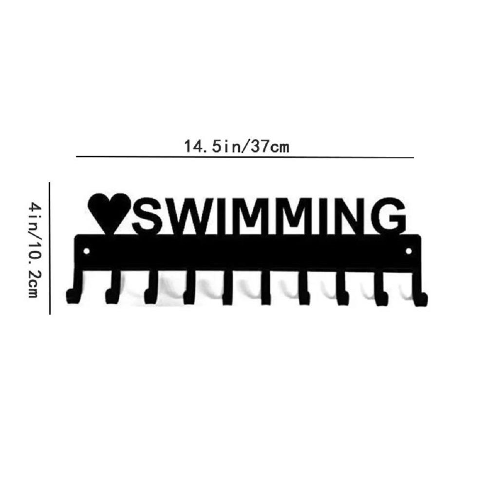 Love Swimming Medal Hanger Rack - 14.5 Inches with 10 Hooks Metal Wall Art Display Organizer Wall-mounted Decor for Medals