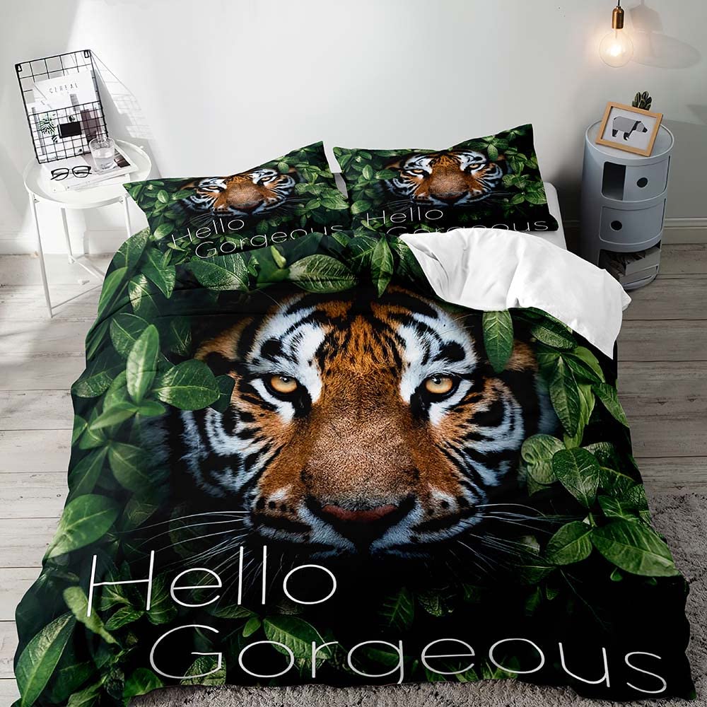 3PCS Lion King & Quen Beding Set, African Safari Animal Black Beding, Warm Comforter Cover, Bedrom Decor for Couples Ful Sized Dimensions