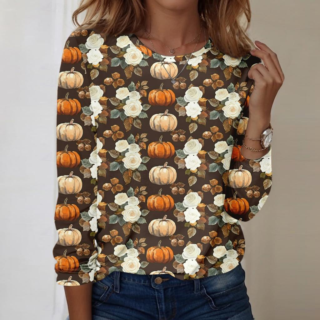 Langarmshirts Für Damen Niedliche Halloween-Print Grafik-T-Shirts Blusen Lässig Große Größen Basis-Oberteile Pullover