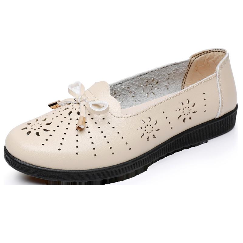 Middle-aged and Elderly Women's Spring and Summer Sandals Comfortable Soft Sole Hollow Out Bowknot Shoes Non-slip Granny's Flat Slip on Shoes