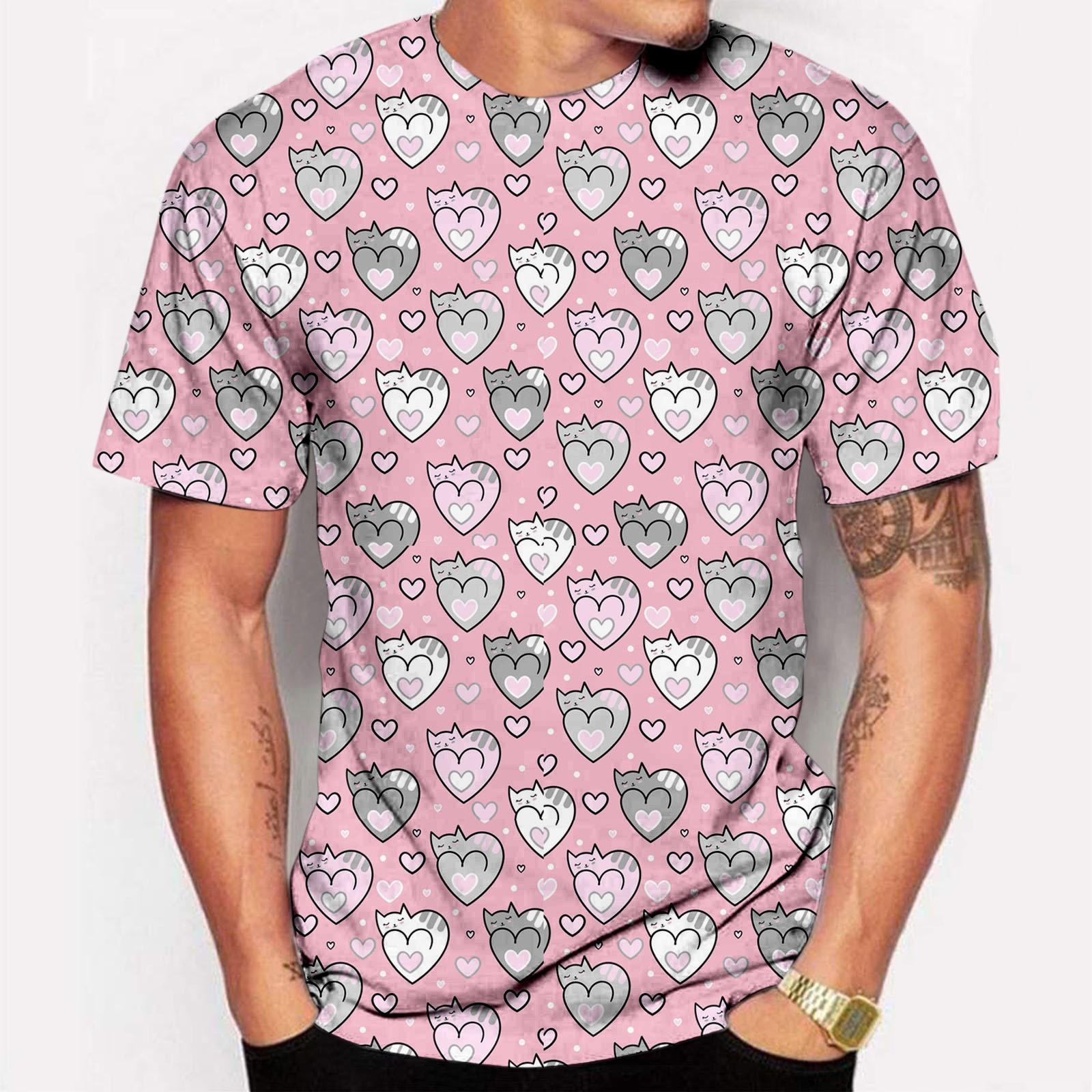 

Мужская модная повседневная блузка с круглым вырезом и коротким рукавом с принтом ко Дню святого Валентина XL розовый
